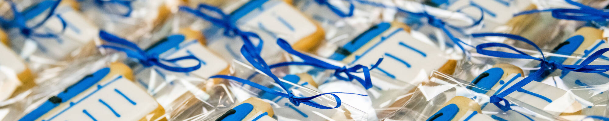 cookies in plastic bags with blue bows